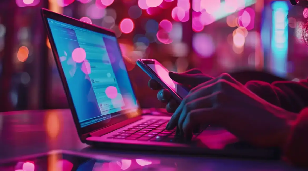 person creating account on her mobile and computer