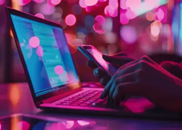 person creating account on her mobile and computer