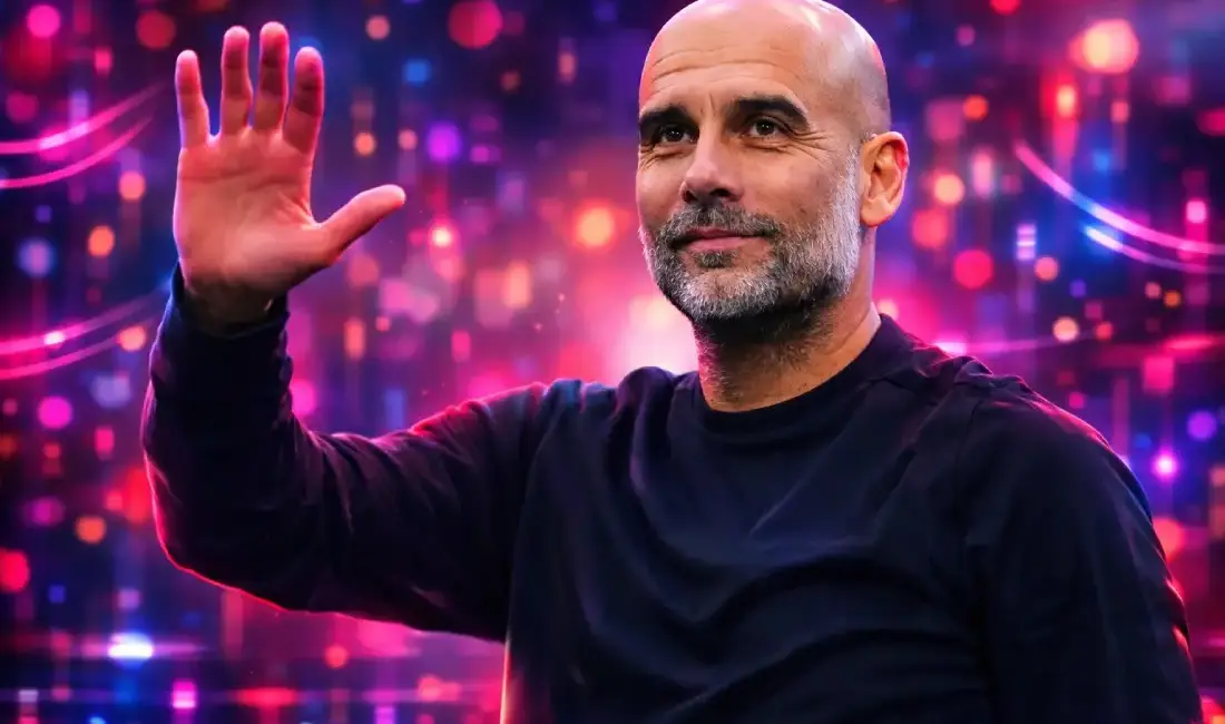 Pep Guardiola waving to the crowd